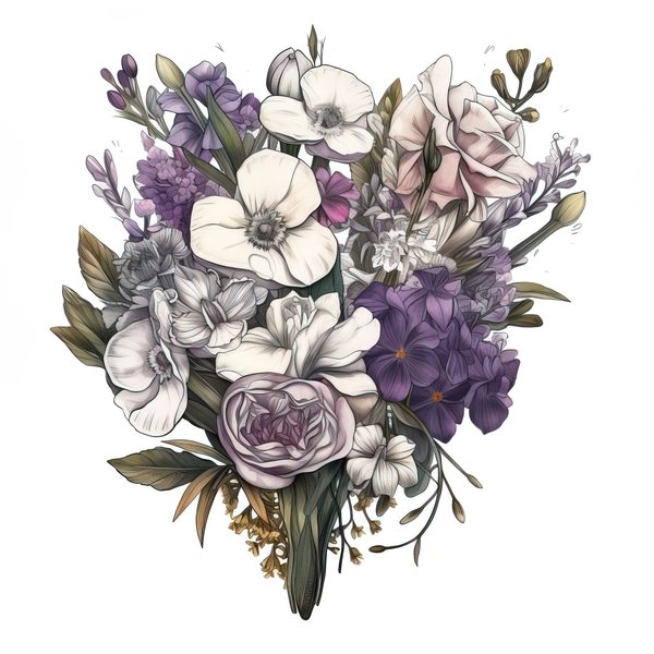 Watercolor Rose Clipart: Purple & White Floral Bouquet (PNG, JPG) — image 9