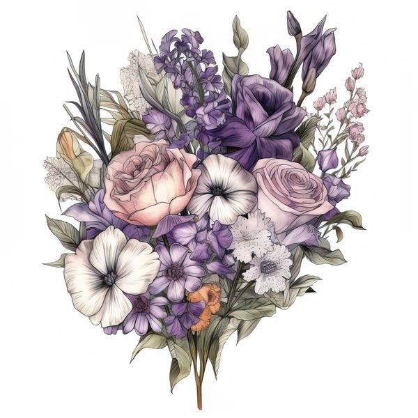 Watercolor Rose Clipart: Purple & White Floral Bouquet (PNG, JPG) — image 10