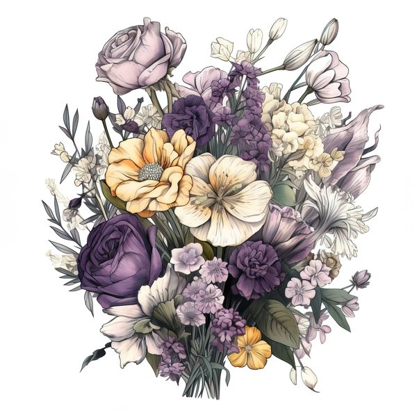 Watercolor Rose Clipart: Purple & White Floral Bouquet (PNG, JPG) — image 11