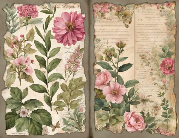 Rosy Pink Floral Watercolor Digital Paper Kit: Printable Papers, Cards, Tags, Ephemera — image 4