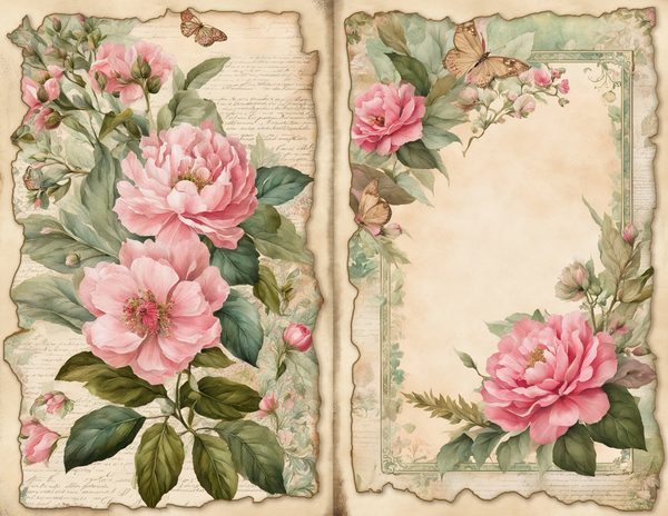 Rosy Pink Floral Watercolor Digital Paper Kit: Printable Papers, Cards, Tags, Ephemera — image 6