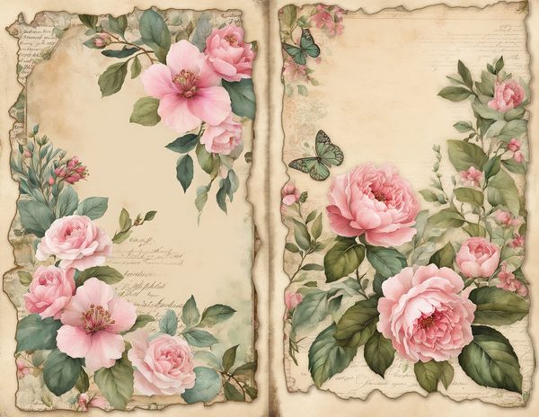 Rosy Pink Floral Watercolor Digital Paper Kit: Printable Papers, Cards, Tags, Ephemera — image 7