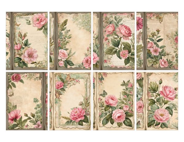 Rosy Pink Floral Watercolor Digital Paper Kit: Printable Papers, Cards, Tags, Ephemera — image 26