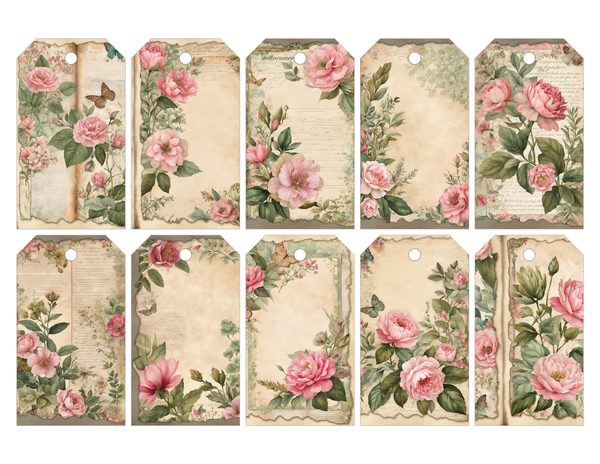 Rosy Pink Floral Watercolor Digital Paper Kit: Printable Papers, Cards, Tags, Ephemera — image 27