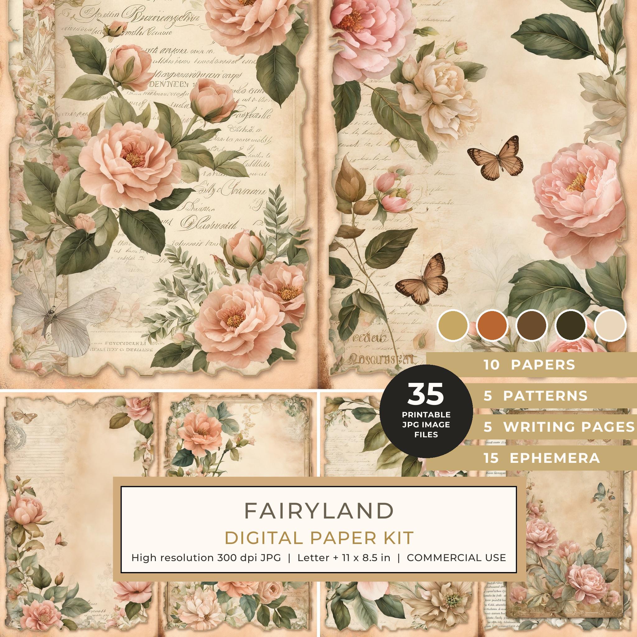 Fairyland Watercolor Digital Paper Kit: Printable Papers, Cards, Tags, Ephemera - Commercial Use