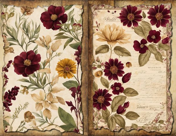 Vintage Burgundy Floral Watercolor Digital Paper Kit: Printable Papers, Cards, Tags, Ephemera — image 2