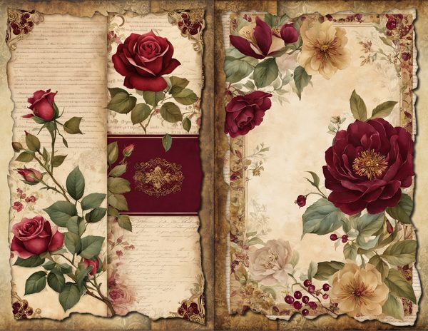 Vintage Burgundy Floral Watercolor Digital Paper Kit: Printable Papers, Cards, Tags, Ephemera — image 4