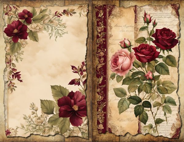 Vintage Burgundy Floral Watercolor Digital Paper Kit: Printable Papers, Cards, Tags, Ephemera — image 5