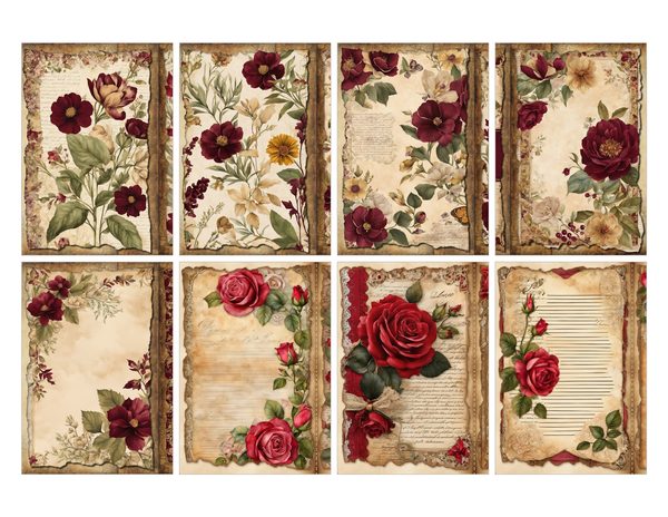 Vintage Burgundy Floral Watercolor Digital Paper Kit: Printable Papers, Cards, Tags, Ephemera — image 26