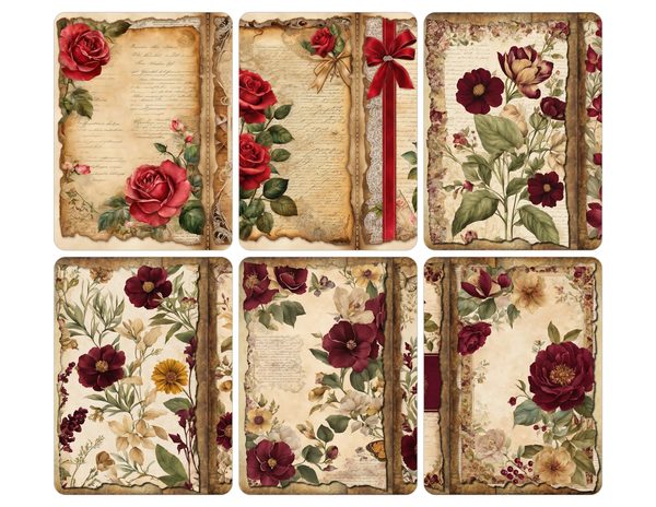 Vintage Burgundy Floral Watercolor Digital Paper Kit: Printable Papers, Cards, Tags, Ephemera — image 28