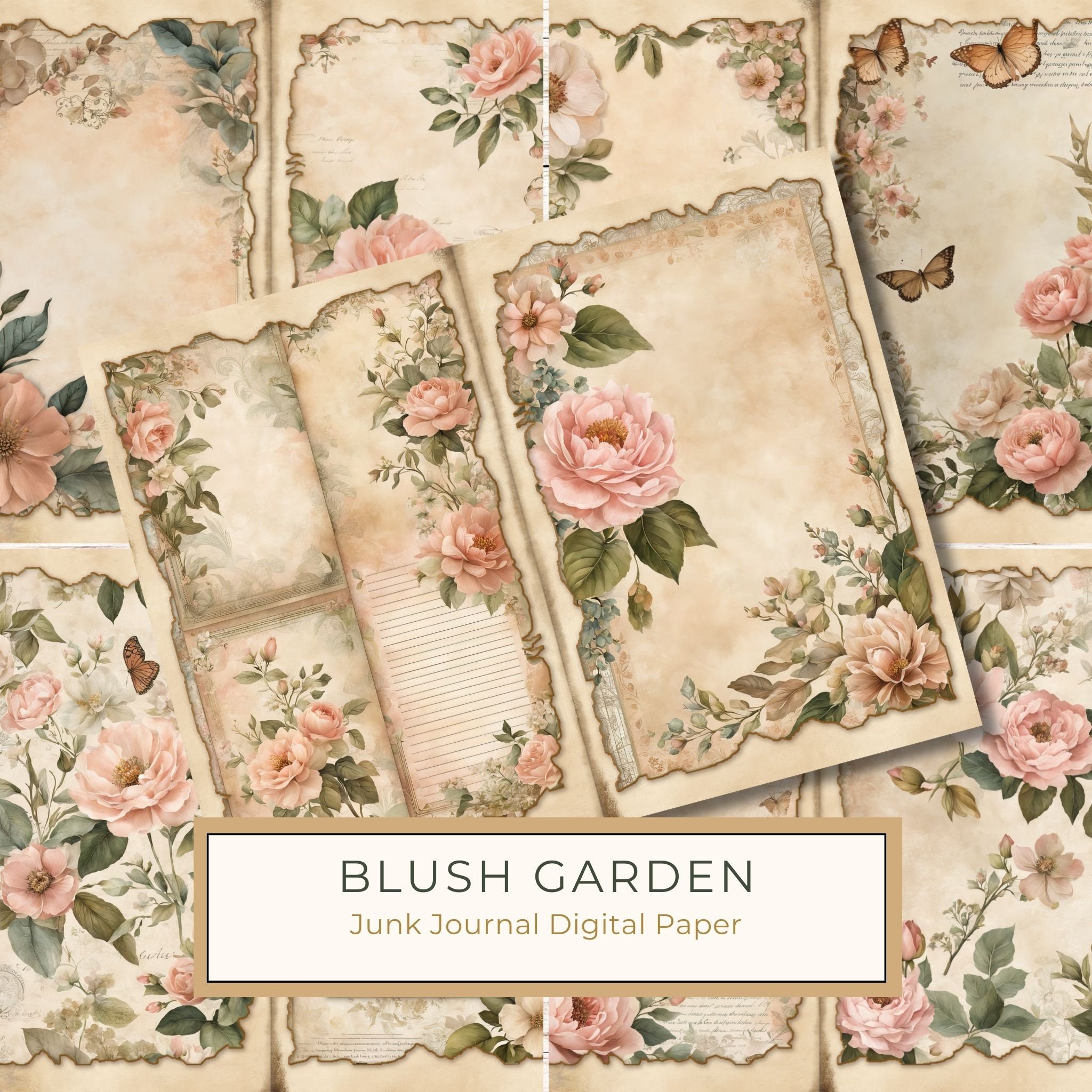 Blush Garden Junk Journal Pages: Pink Floral Designs (Digital Download)