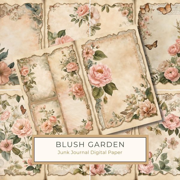 Blush Garden Junk Journal Pages: Pink Floral Designs (Digital Download)