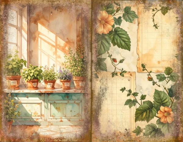 Wildflower Mustard Meadow Journal Spreads: 30 Printable Open Book Pages, Commercial Use — image 2