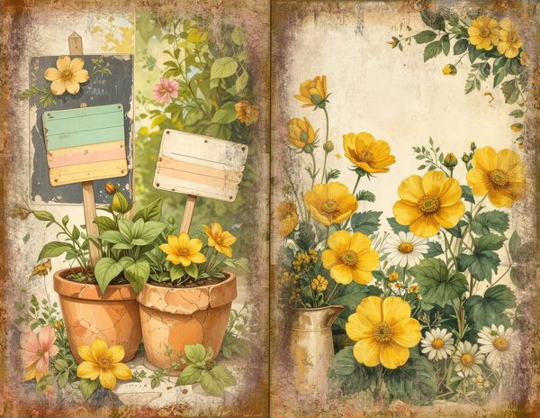 Wildflower Mustard Meadow Journal Spreads: 30 Printable Open Book Pages, Commercial Use — image 4