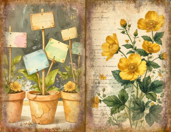 Wildflower Mustard Meadow Journal Spreads: 30 Printable Open Book Pages, Commercial Use — image 5
