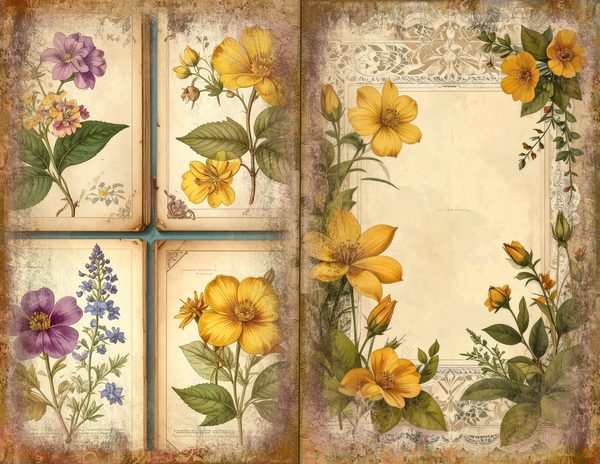 Wildflower Mustard Meadow Journal Spreads: 30 Printable Open Book Pages, Commercial Use — image 6