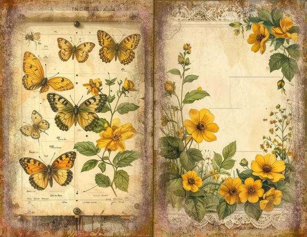 Wildflower Mustard Meadow Journal Spreads: 30 Printable Open Book Pages, Commercial Use — image 7