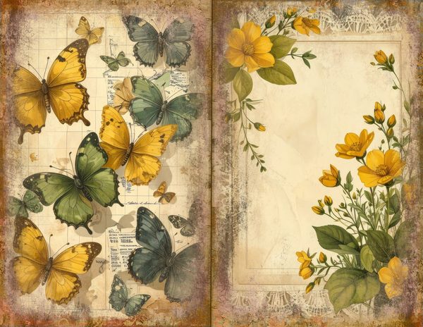 Wildflower Mustard Meadow Journal Spreads: 30 Printable Open Book Pages, Commercial Use — image 8