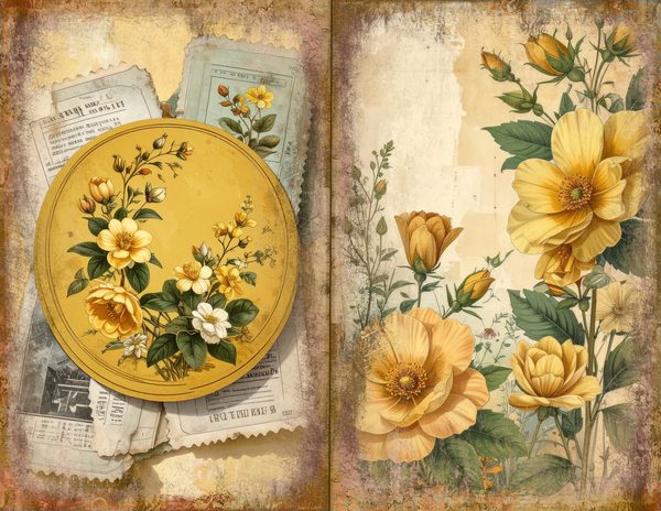 Wildflower Mustard Meadow Journal Spreads: 30 Printable Open Book Pages, Commercial Use — image 9