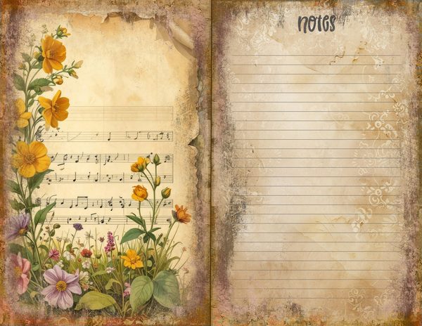Wildflower Mustard Meadow Journal Spreads: 30 Printable Open Book Pages, Commercial Use — image 13