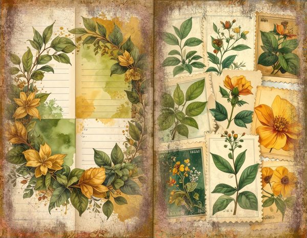 Wildflower Mustard Meadow Journal Spreads: 30 Printable Open Book Pages, Commercial Use — image 16