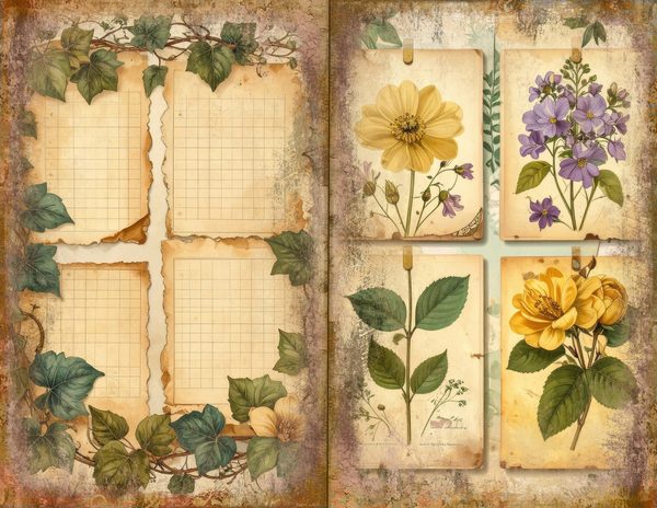 Wildflower Mustard Meadow Journal Spreads: 30 Printable Open Book Pages, Commercial Use — image 17
