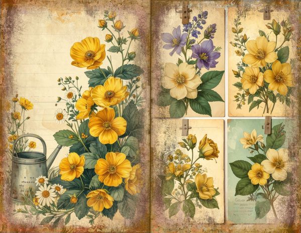 Wildflower Mustard Meadow Journal Spreads: 30 Printable Open Book Pages, Commercial Use — image 18