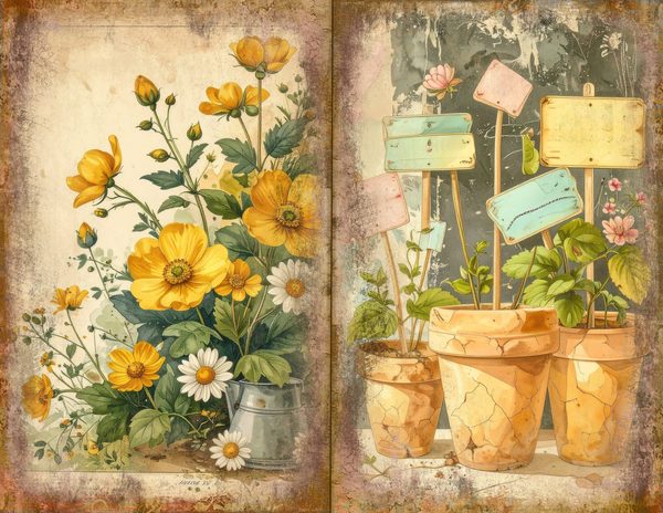 Wildflower Mustard Meadow Journal Spreads: 30 Printable Open Book Pages, Commercial Use — image 20