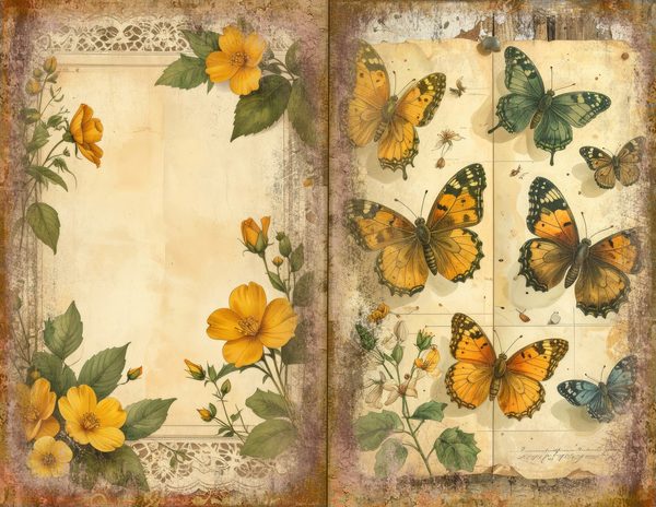 Wildflower Mustard Meadow Journal Spreads: 30 Printable Open Book Pages, Commercial Use — image 22