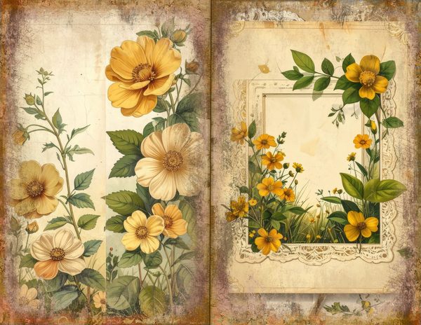 Wildflower Mustard Meadow Journal Spreads: 30 Printable Open Book Pages, Commercial Use — image 24