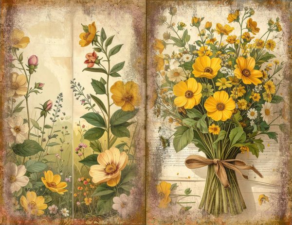 Wildflower Mustard Meadow Journal Spreads: 30 Printable Open Book Pages, Commercial Use — image 25
