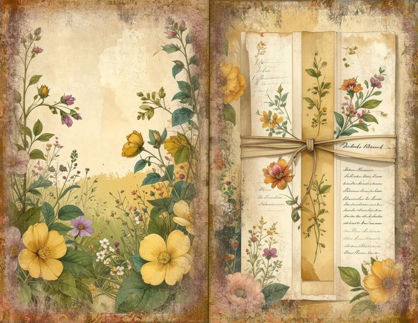 Wildflower Mustard Meadow Journal Spreads: 30 Printable Open Book Pages, Commercial Use — image 26
