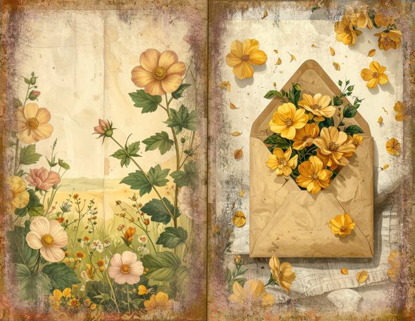 Wildflower Mustard Meadow Journal Spreads: 30 Printable Open Book Pages, Commercial Use — image 27