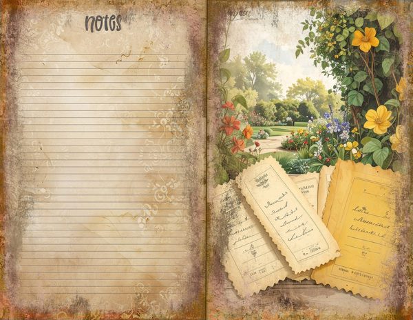 Wildflower Mustard Meadow Journal Spreads: 30 Printable Open Book Pages, Commercial Use — image 28