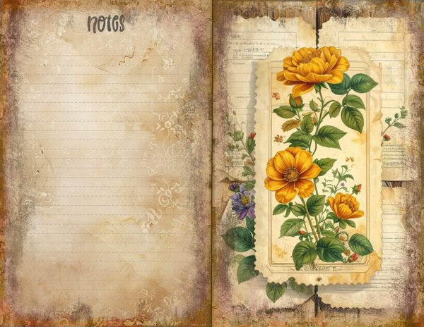 Wildflower Mustard Meadow Journal Spreads: 30 Printable Open Book Pages, Commercial Use — image 29