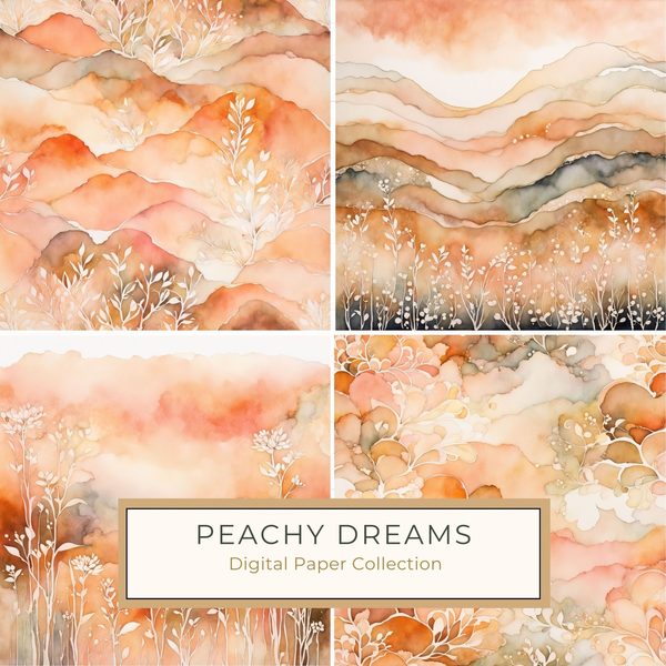 Peach Boho Floral Watercolor Paper Set: Abstract Art (Digital Download)