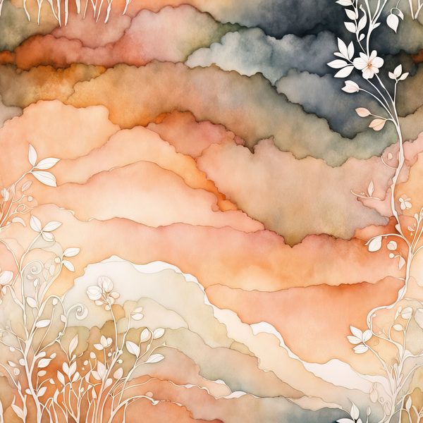 Peach Boho Floral Watercolor Paper Set: Abstract Art (Digital Download) — image 1