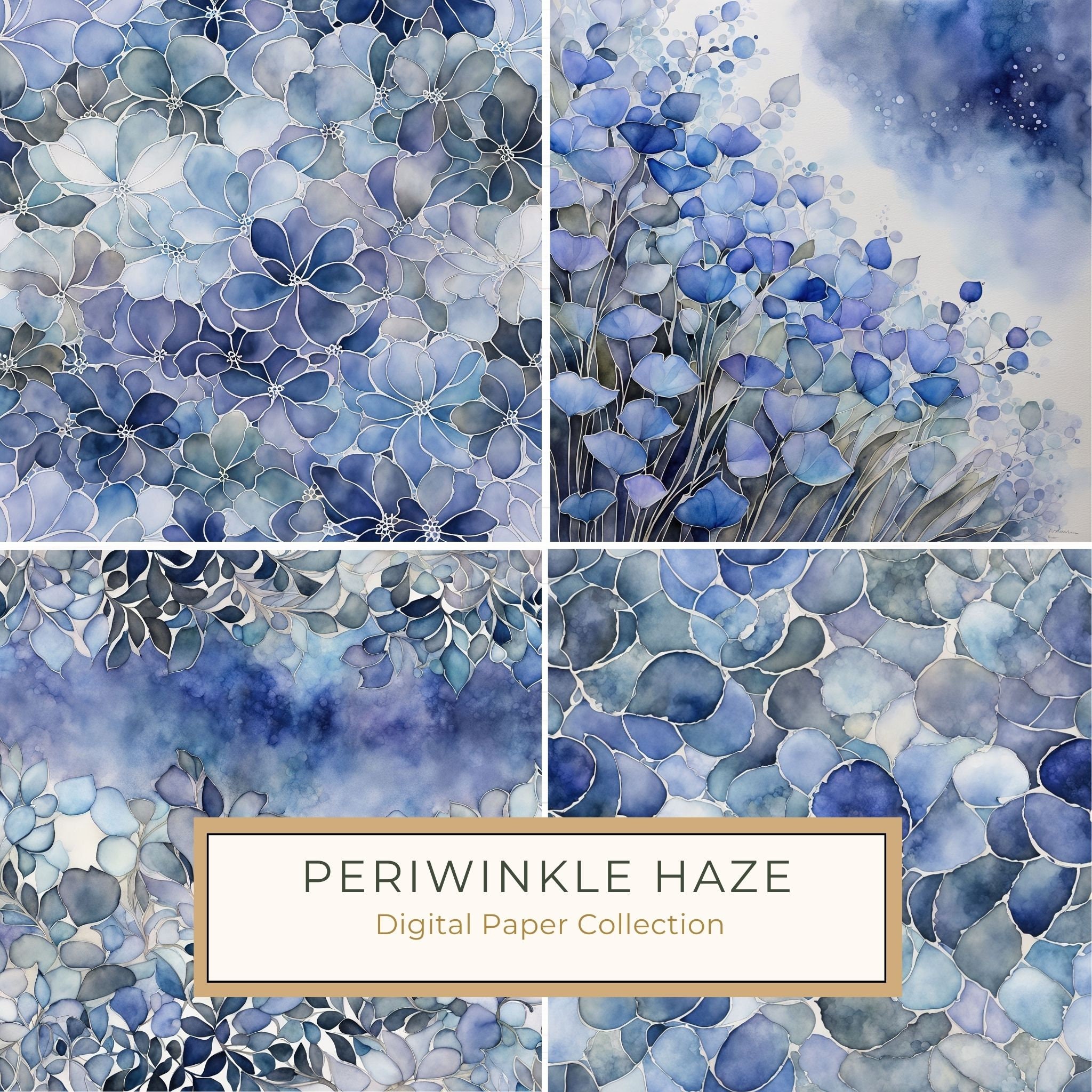 Periwinkle Haze Floral Digital Paper: Watercolor Backgrounds (10 JPGs)