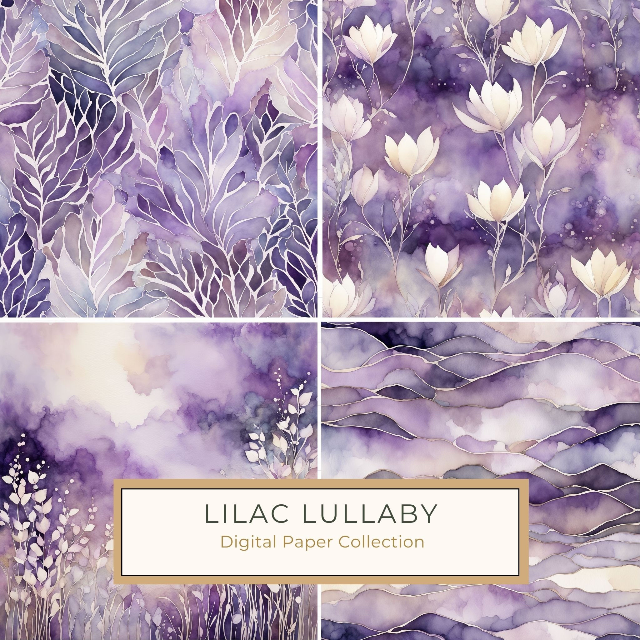Lilac Lullaby Floral Digital Paper Set: Watercolor Backgrounds (10 JPGs)