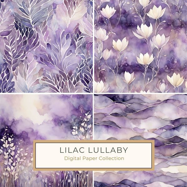 Lilac Lullaby Floral Digital Paper Set: Watercolor Backgrounds (10 JPGs)