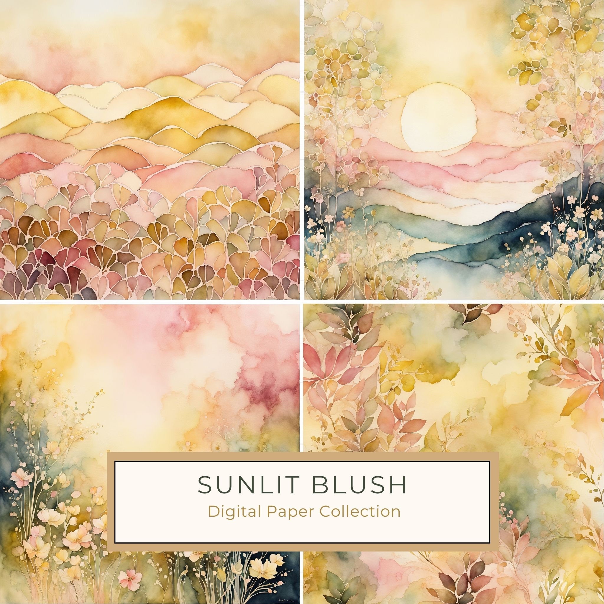 Sunlit Blush Floral Watercolor Digital Paper Set (10 JPGs)