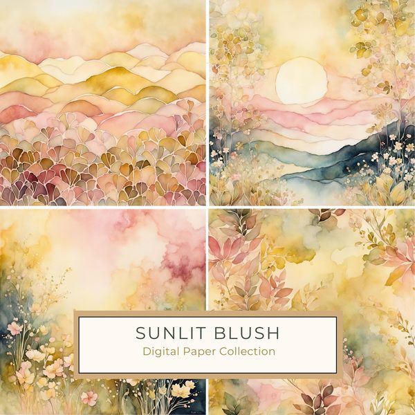 Sunlit Blush Floral Watercolor Digital Paper Set (10 JPGs)