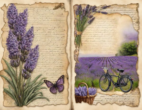 Vintage Lavender Fields Watercolor Digital Paper Kit: Printable Papers, Cards, Tags, Ephemera — image 1