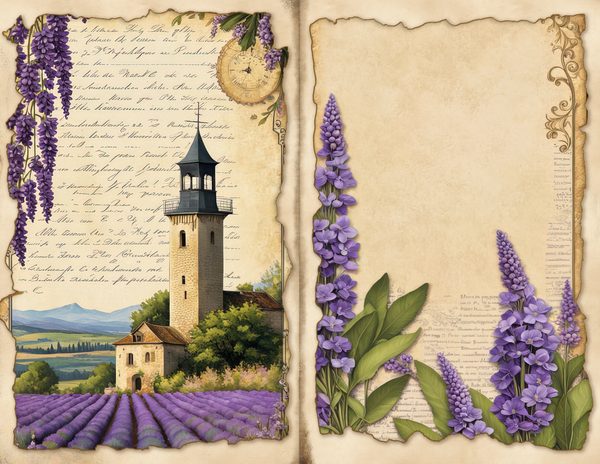Vintage Lavender Fields Watercolor Digital Paper Kit: Printable Papers, Cards, Tags, Ephemera — image 2