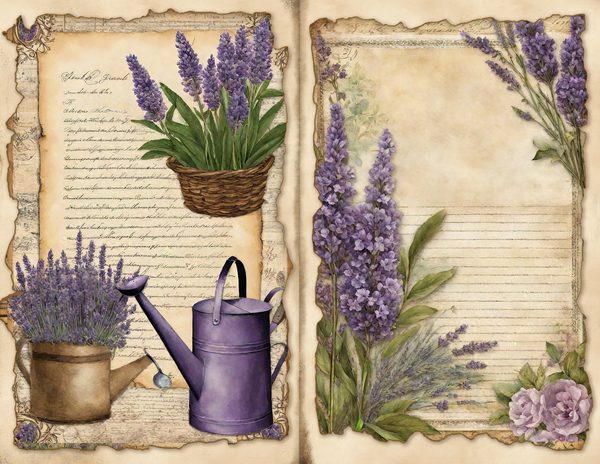 Vintage Lavender Fields Watercolor Digital Paper Kit: Printable Papers, Cards, Tags, Ephemera — image 4
