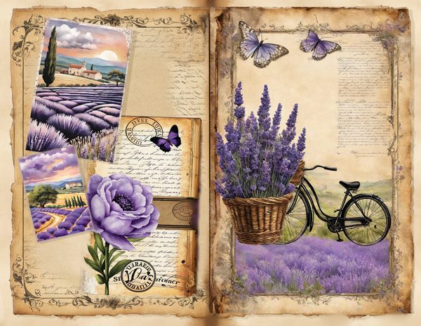 Vintage Lavender Fields Watercolor Digital Paper Kit: Printable Papers, Cards, Tags, Ephemera — image 6