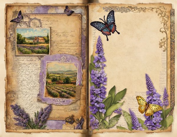 Vintage Lavender Fields Watercolor Digital Paper Kit: Printable Papers, Cards, Tags, Ephemera — image 9