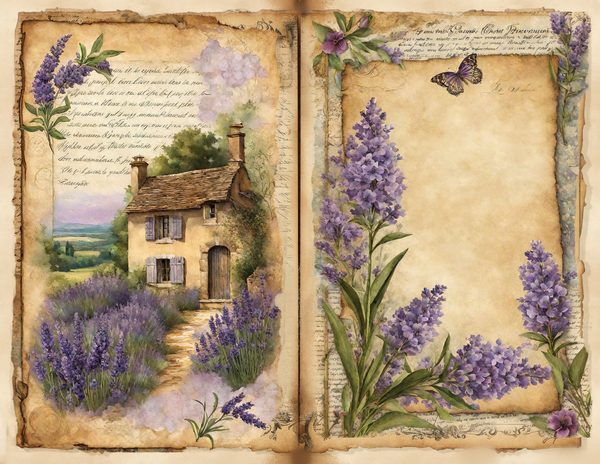 Vintage Lavender Fields Watercolor Digital Paper Kit: Printable Papers, Cards, Tags, Ephemera — image 10