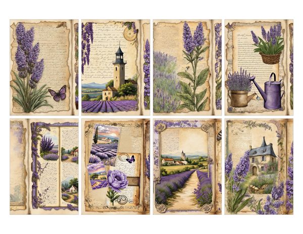 Vintage Lavender Fields Watercolor Digital Paper Kit: Printable Papers, Cards, Tags, Ephemera — image 26