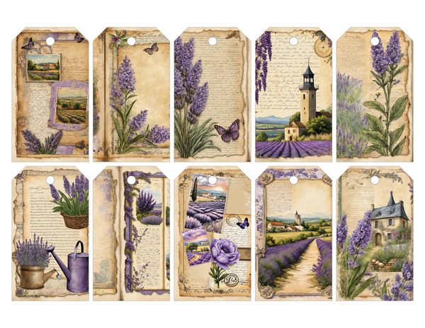 Vintage Lavender Fields Watercolor Digital Paper Kit: Printable Papers, Cards, Tags, Ephemera — image 27